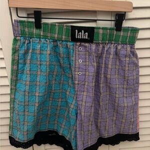 Dressed in LALA Plaid Shorts - Green, Blue, Purple